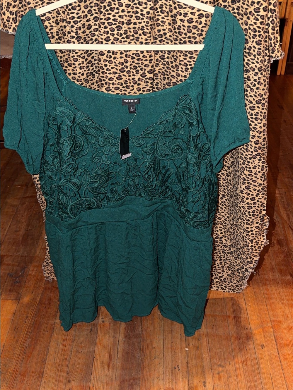 torrid Teal Embroidered Scoop Neck Peasant Top